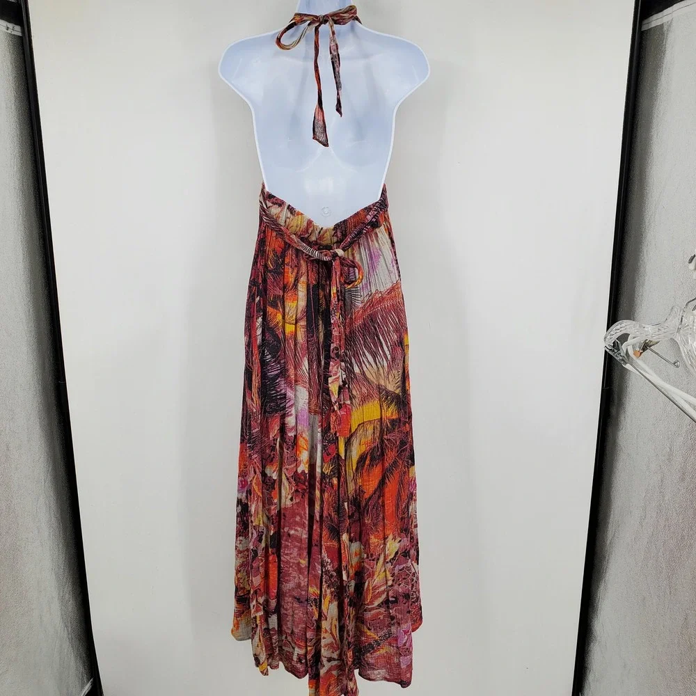 Free People Mika‎ Sunset Dreams Open Back Maxi Halter Boho Resort Dress Small